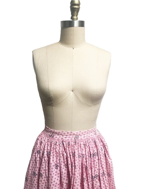 Vintage 1940s 1950s Feed Sack Pink Printed Skirt … - image 3