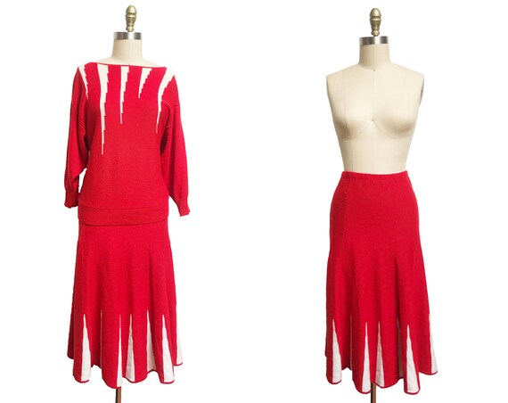 Vintage 1980s does 1950s Inspired Knit Set - Red … - image 1