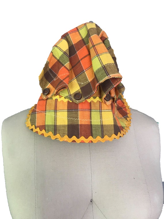 Vintage 1960s 1970s Plaid Hat - Orange Yellow Bro… - image 5