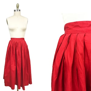 Vintage 1950s Red Full Skirt - Solid Everyday Cotton Waist: 25&quot;