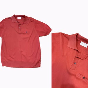 Vintage 1960s Red Orange Knit Polo - Menswear High Waisted Short Sleeve Chest: 45&quot;