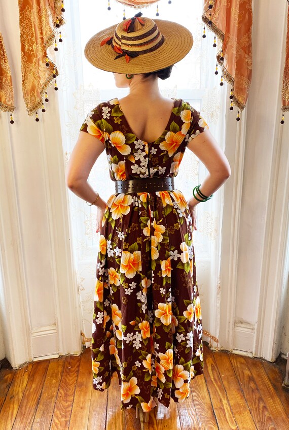 brown tropical dress Paradise Pick V-Neck Cutout Tropical Maxi Dress main image 1