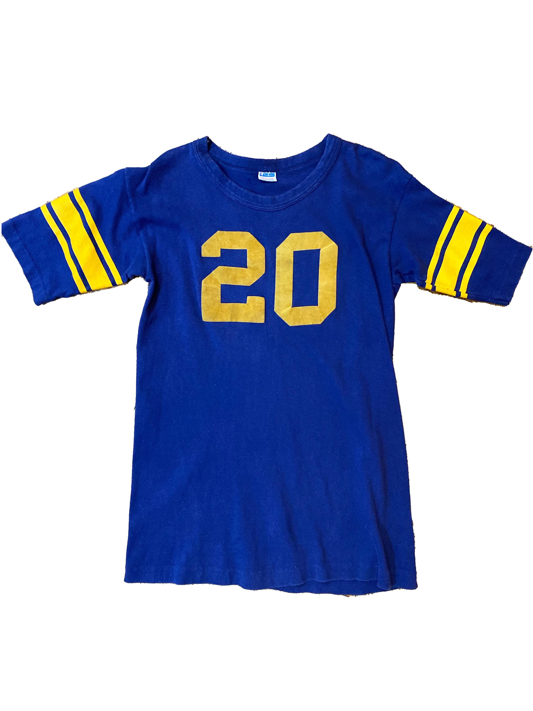 70s vintage yellow × blue football tee vintage 50s WHITE YELLOW BLUE #27 FOOTBALL LONG SLEEVE