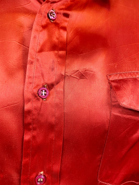 Vintage 1940s Red Mens Western Satin Button Up Sh… - image 5