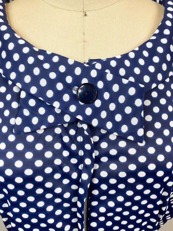 Vintage VOLUP 1960's Navy Polka Dot Dress- Neck T… - image 4