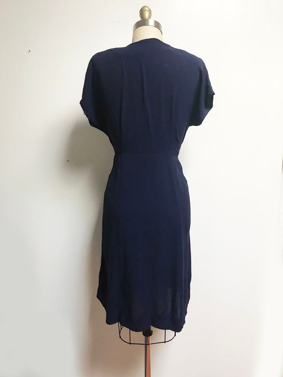 Vintage 1940s's Navy Blue Dress- Beaded Pearl Poc… - image 5