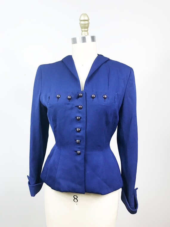 Vintage 1940s Blue Suit Jacket - Button Front Eve… - image 2