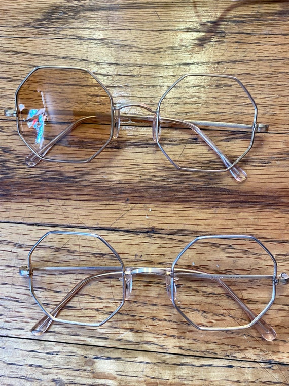 Vintage 1970s Round Hexagon Frames - Gold Wire Gl… - image 4