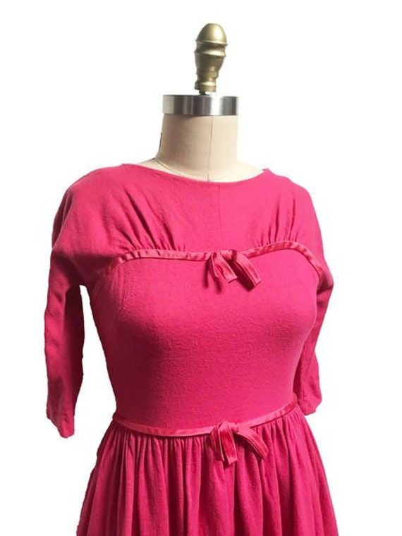 1950s Pink Wool Dress -Bow Detail 3/4 Sleeves As … - image 3