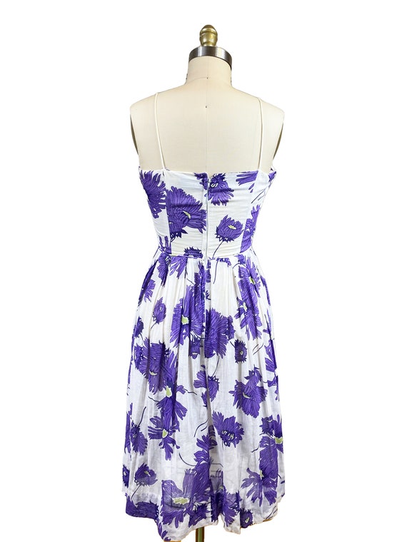 Vintage 1950s Cornflower Violet White Summer Dres… - image 4