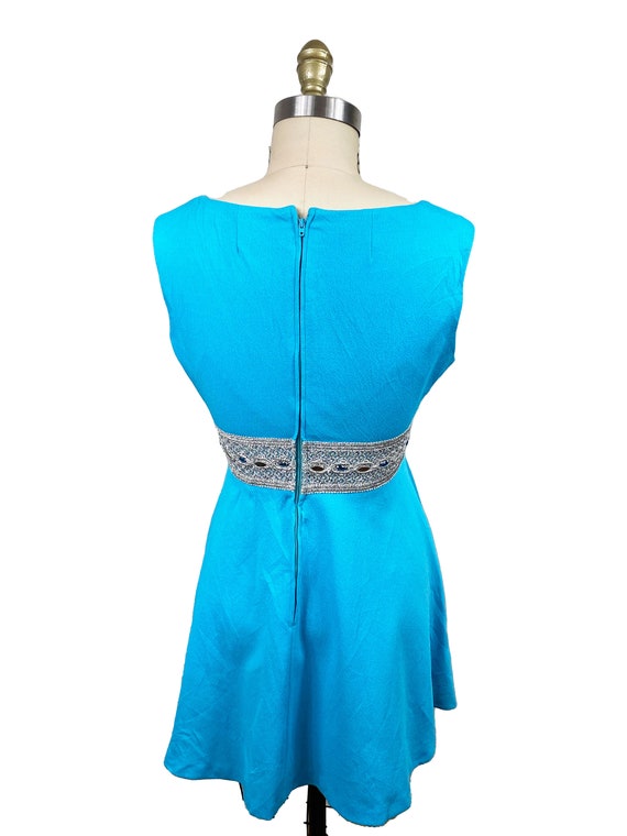Jewel Neck Blue Vintage Dress with Short Sleeves