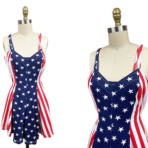Vintage 1980s 4th of July Romper - USA Flag Red White Blue Stares and Stripes Shorts Waist: 33&quot;