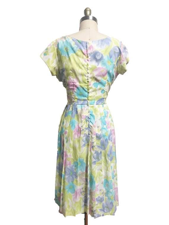 Vintage 1960s Dress - Pastel Green Blue Purple Fl… - image 4