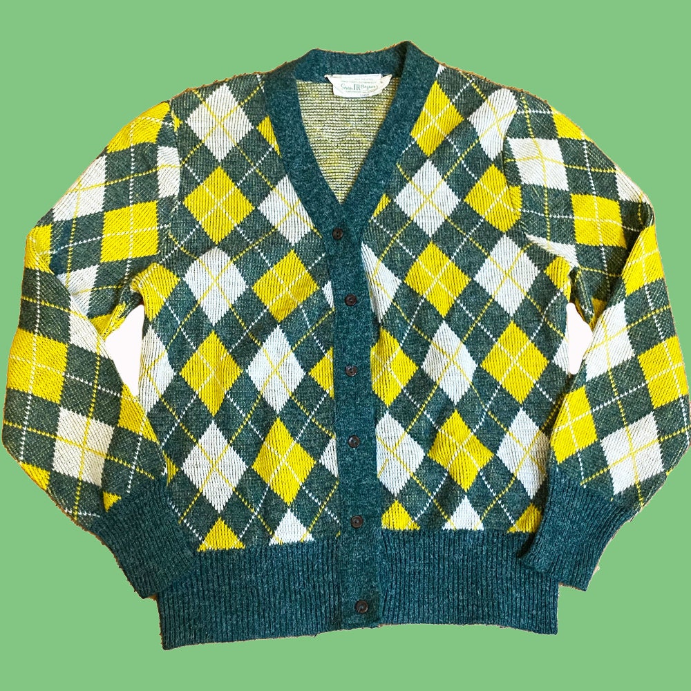 Vintage 1960s Argyle Green Yellow Ivory Cardigan Sears Long Sleeve Sweater Size: Xs/small - Etsy Vintage 1960s Argyle Green Yellow Ivory Cardigan Sears Long Sleeve Sweater Size: Xs/small - Etsy