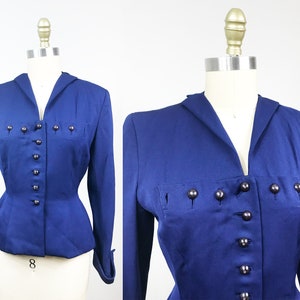 Vintage 1940s Blue Suit Jacket - Button Front Everyday Blazer Waist:28&quot;