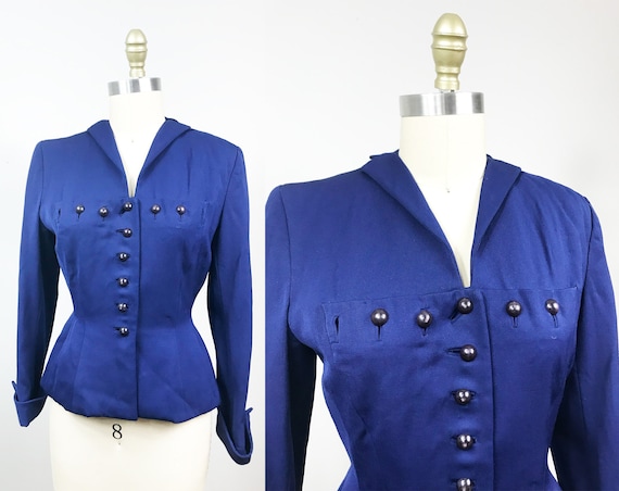 Vintage 1940s Blue Suit Jacket - Button Front Eve… - image 1