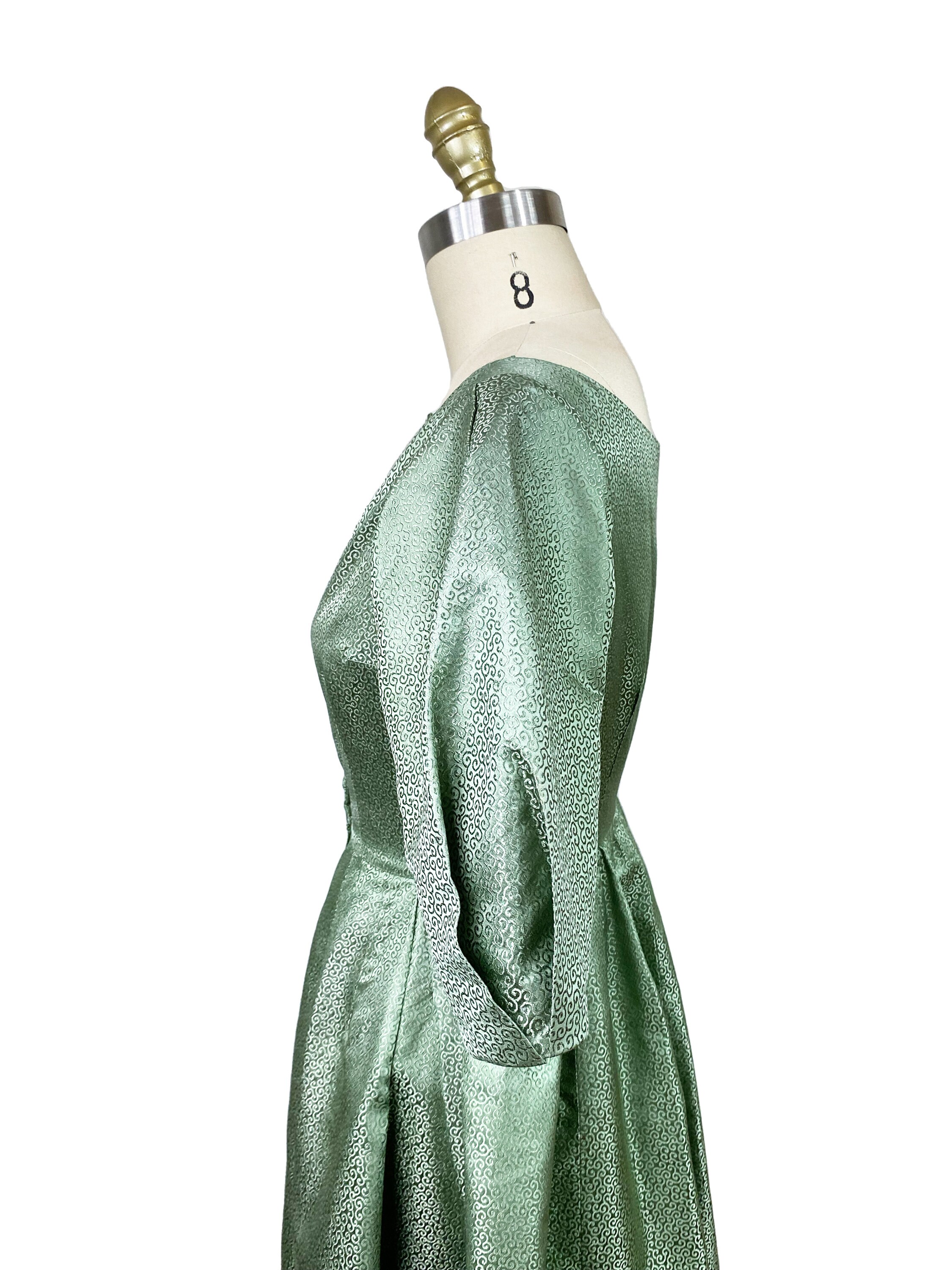 Vintage Worn on Marvelous Mrs Maisel Green Satin Printed Covered Button  Cocktail Bubble Dress - Waist: 27" - Etsy
