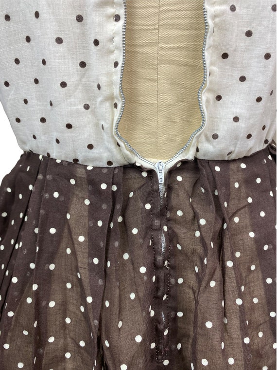 Vintage 1960s Brown White Polka Dot Dress- Day Mo… - image 6