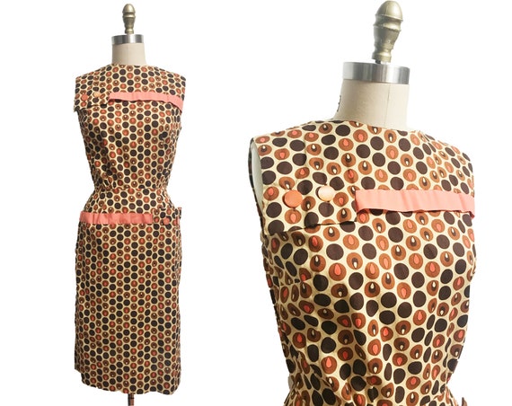 Rare Vintage 1950s 1960s Polka Dot Dress - Pink B… - image 1