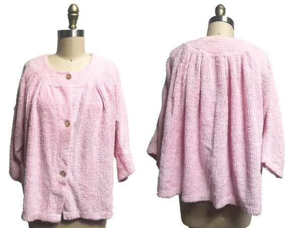 Vintage 1960s Pink Terry Cloth Bed Jacket - Short