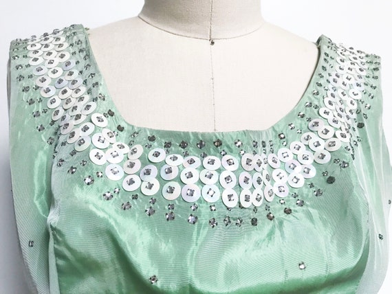 Vintage 1950's Dress- Mint Green Taffeta Iridesce… - image 4