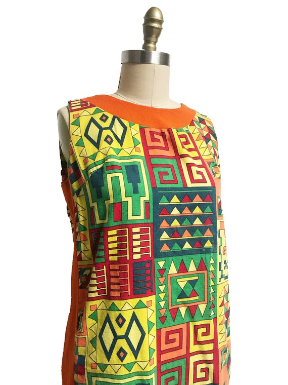 Vintage 1960s Colorful Dress - Abstract Square Eg… - image 3