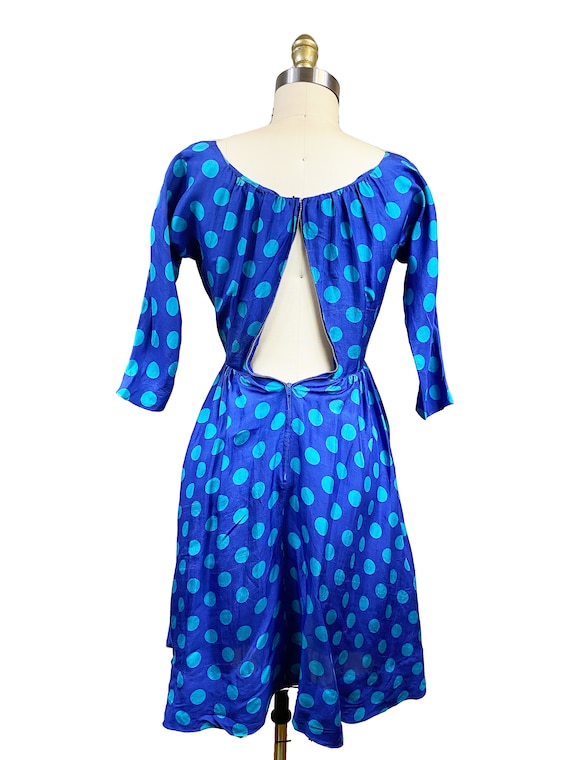 Vintage 1950's Blue Polka Dot Dress- Teal Circle … - image 5