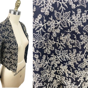 Vintage 1930s Black Ivy Embroidered Jacket - Eyelet Detail Black Pleated Cuffs Size: Small