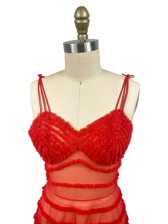 Vintage 1950s Red Ruffle Slip Dress - Moulin Roug… - image 3
