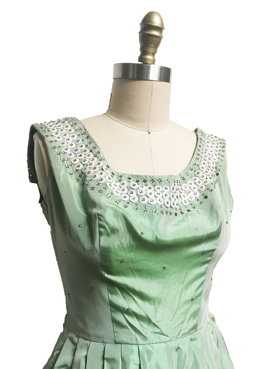 Vintage 1950's Dress- Mint Green Taffeta Iridesce… - image 3