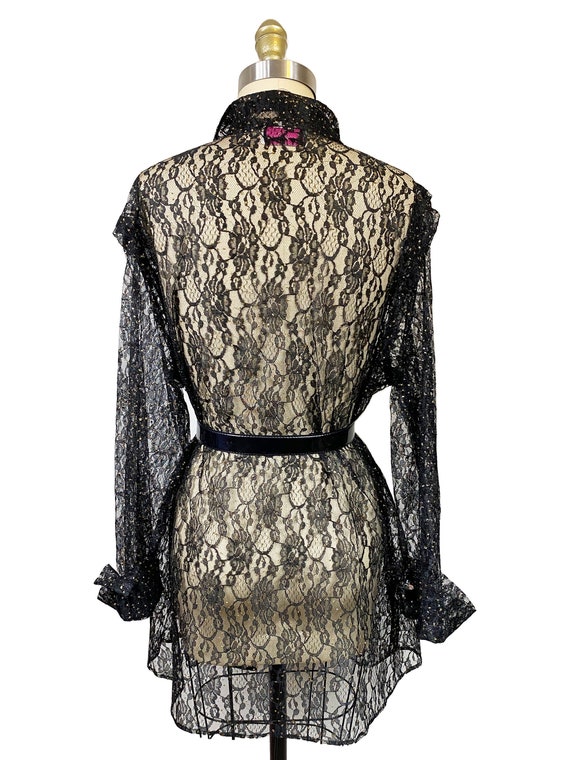 Vintage 1980s Black Lace Blazer - Gold Glitter Po… - image 5