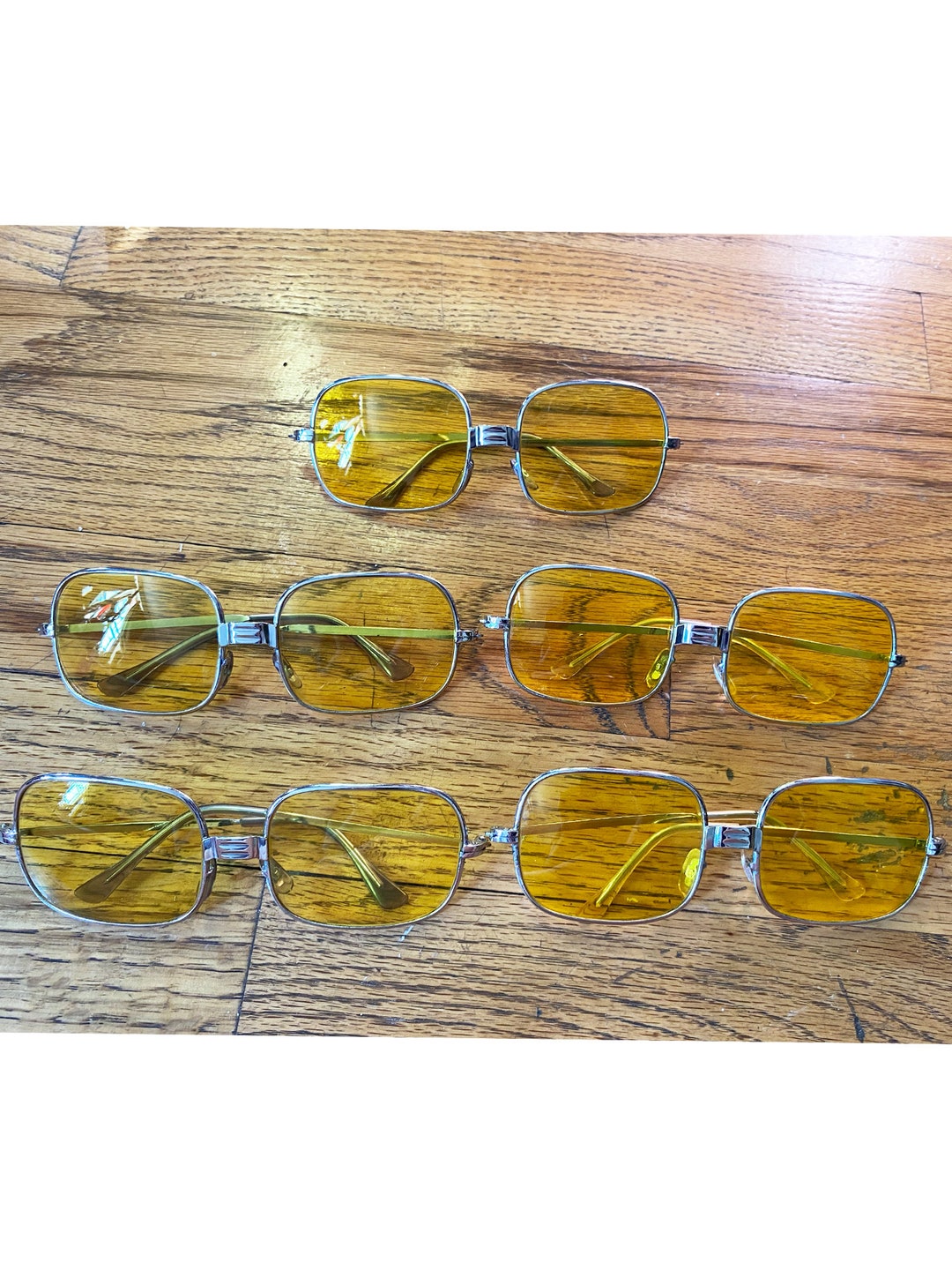 VTG 60’s Inspired Silver Square Granny Sunglasses Yellow lens. VTG 60 main image 3