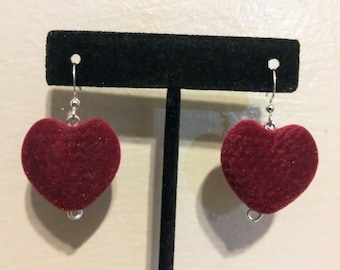 Red Velvet Beaded Heart Shaped Lovecore Dangle Earrings Date Night Anniversary