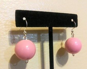 Small Pastel Pink Chunky Round Beaded Dangle Earrings Kawaii