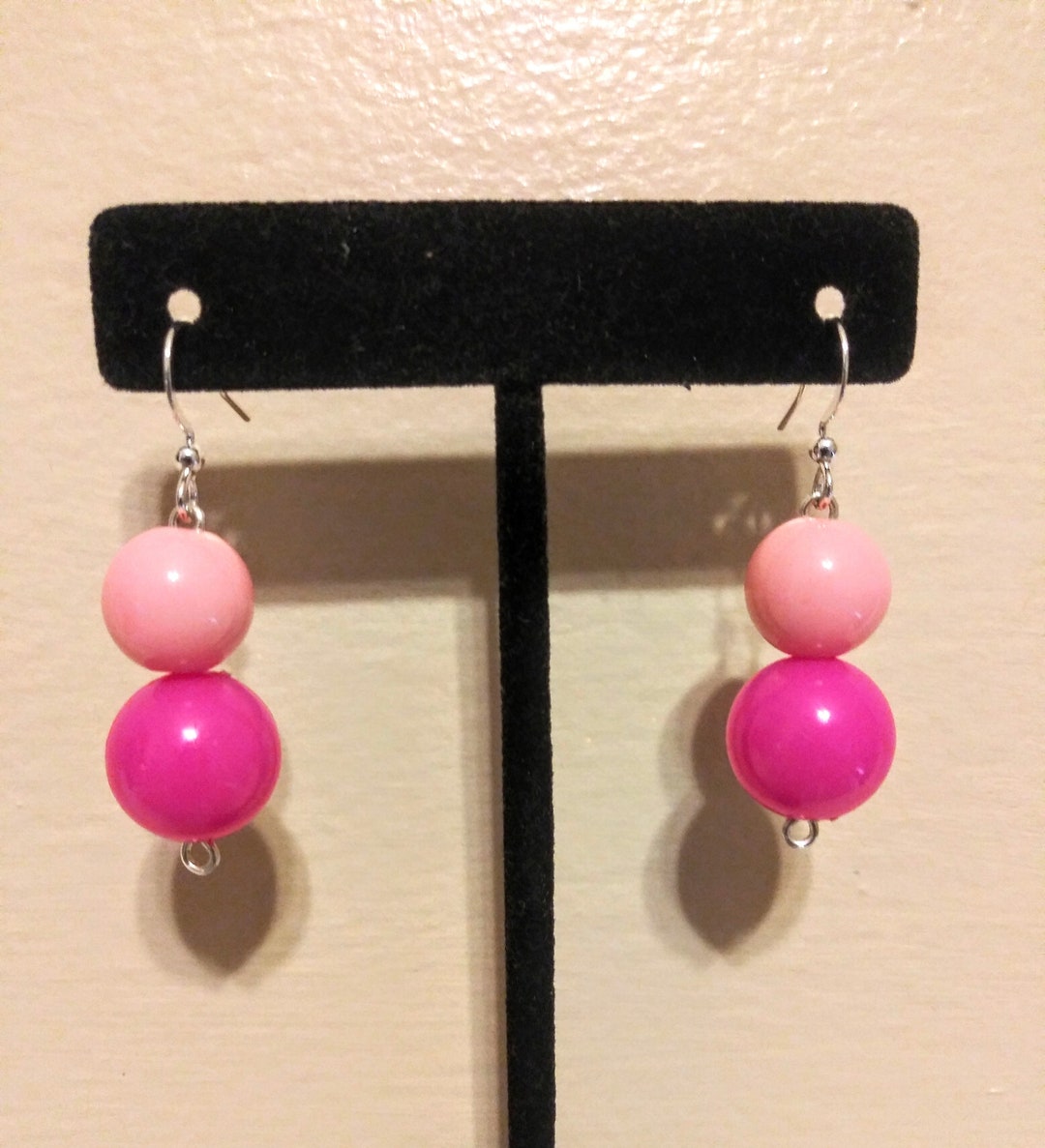 Pink Earing Stack Light Pink and Hot Pink Stacked Round Beaded Dangle Earrings 1.75 - Etsy