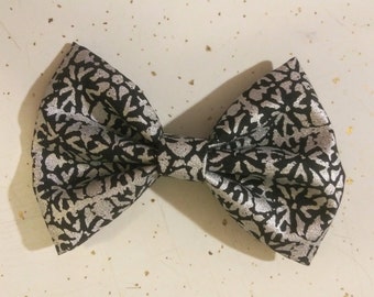 Women's, Girl's Silver and Black 5" Handmade Hair Bow Hair Clip Kawaii Accessories