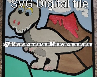 SVG Digital file, T-REX 10.5x10.5 paint puzzle made for KIDS of all ages, for Glowforge or other laser.