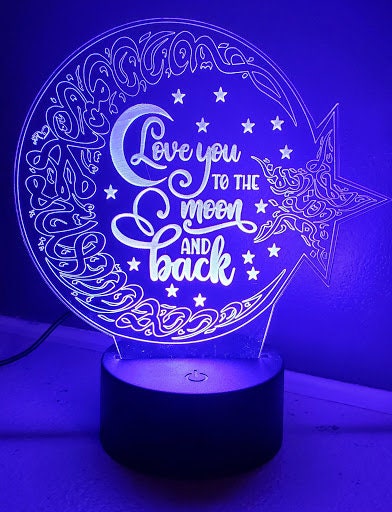 Love You to the Moon and Back, LED Color Changing, Engraved Acrylic ...