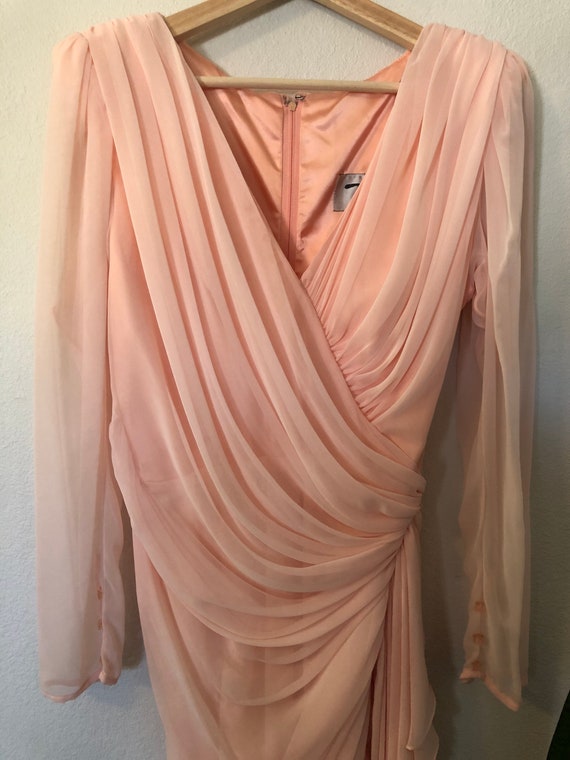 1980’s Tadashi Ruched Chiffon Vintage Cocktail Dr… - image 3