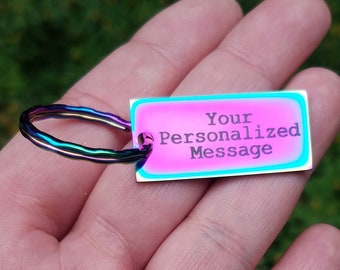 Engraved Rainbow Keychain – Personalized Backpack Tag