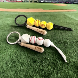 Softball OR Baseball Keychain with Personalized Baseball Bat - Custom Sports Gifts for Teams. Him or Her