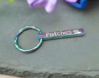 Personalized Keychain - Pets Name, Quotes, 4 Sided Rainbow Color -  Custom Engraved