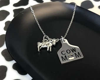 Cow Mom Necklace – Stainless Steel Cattle Tag, Farm Jewelry