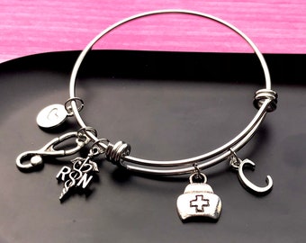 Nurse Charm Bracelet - Nurse Appreciation - RN Gifts - Personalized - Registered Nurse Jewelry - Medical - Nurse Gift - Stethoscope Charm