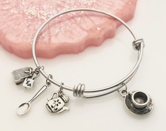 Tea Charm Bracelet, Gift for the Tea Drinker, Personalized Jewelry, Tea Time - Tea Lover Gift