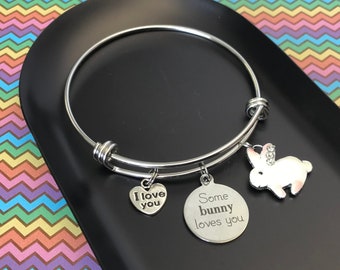 Bunny Charm Bangle Bracelet – "Some Bunny Loves You" Easter Gift