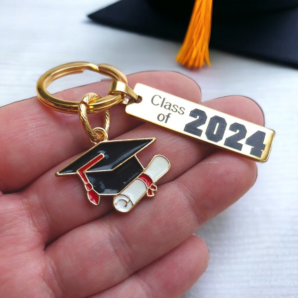 Class of 2024 or 2023 Gold Keychain with Graduation Cap and Diploma -  Senior Gift for Graduate - Custom Key Chain - Bag Tag - Purse Charm