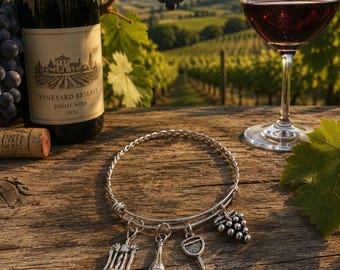 Wine Lover Charm Bracelet – Stainless Steel Expandable Bangle