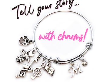 Build A Bangle Charm Bracelet - Custom Bracelet - Personalized Jewelry - Create Your Own by Picking the Charms