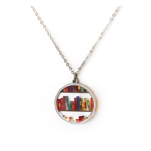 Bookcase Necklace for Book Lovers, Authors, Librarian or Teacher Gift Ideas - Book Lover Jewelry
